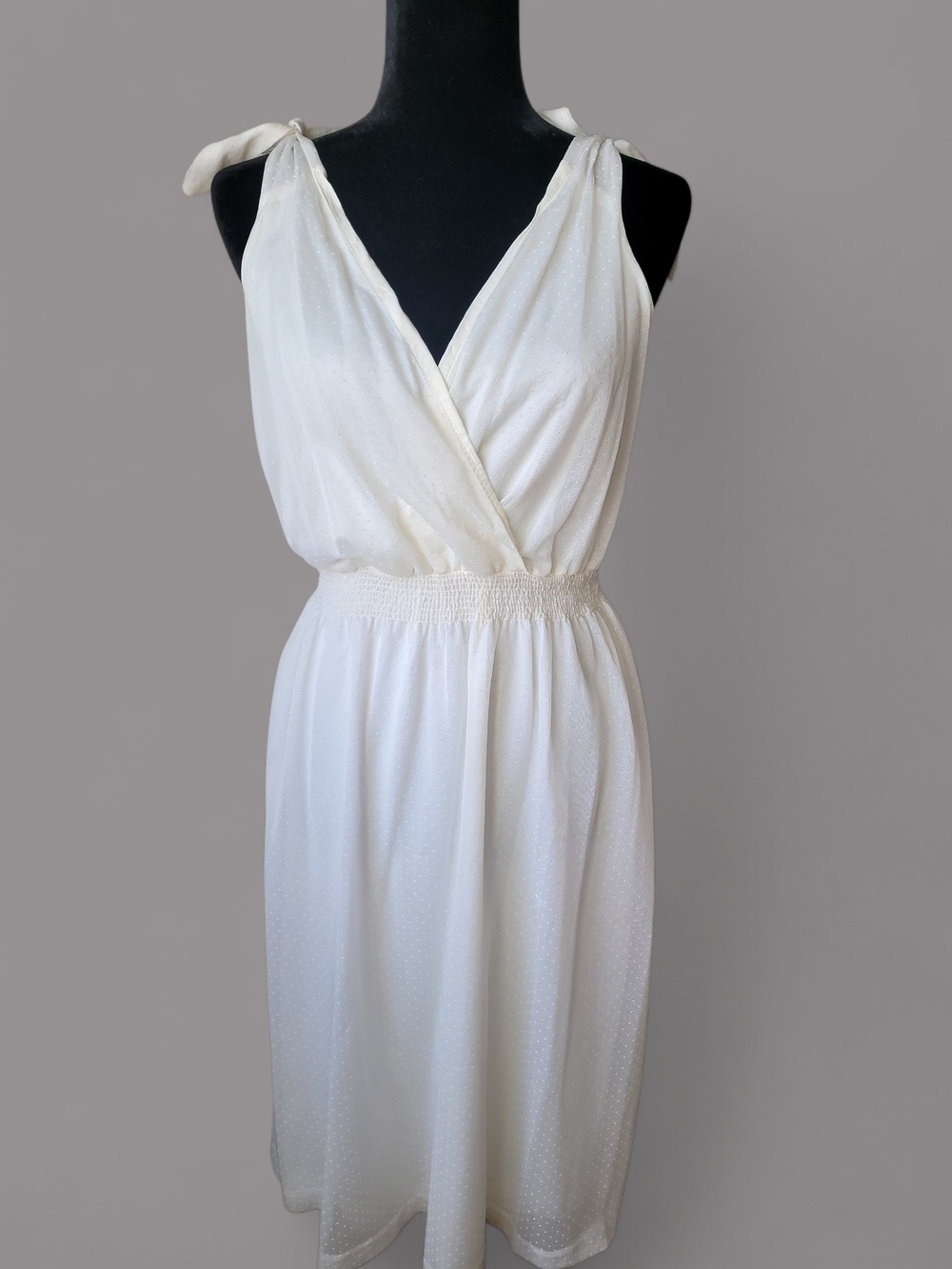 White Swiss Dot Tie Shoulder Dress Boho Western Cowgirl Festival Midi Vintage